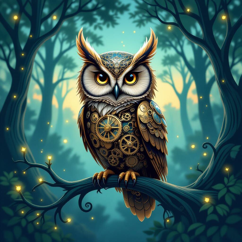 Clockwork owl, Art Nouveaux
