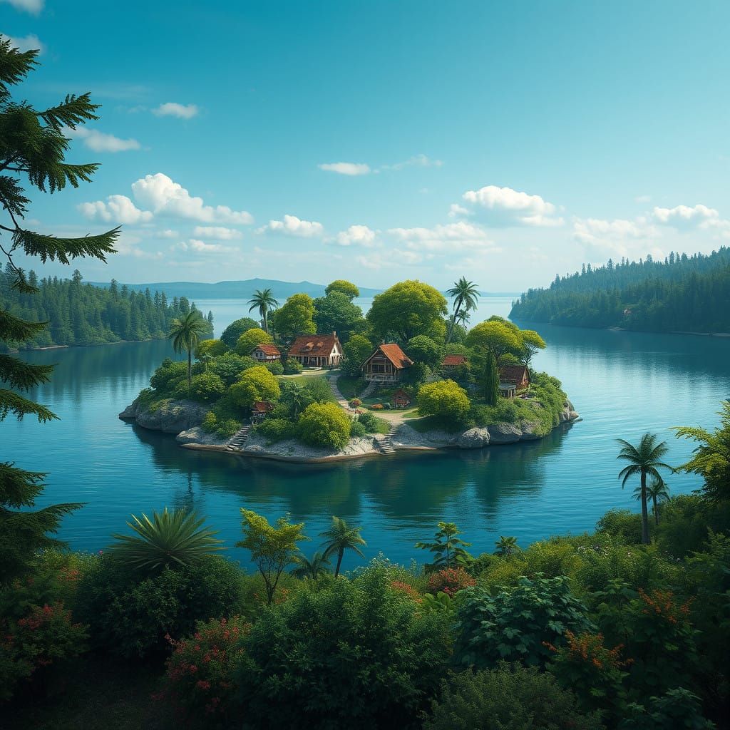 Lush Island Oasis in Vibrant Colors