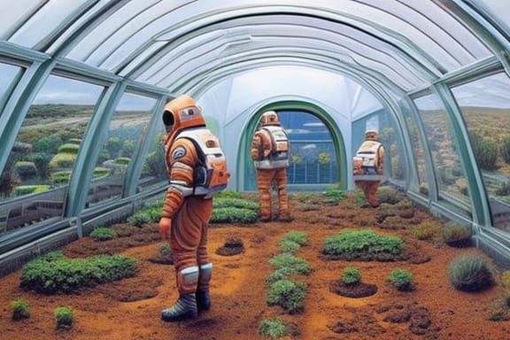 Futuristic Greenhouse on Mars: Hyperrealistic Detailed Paint...
