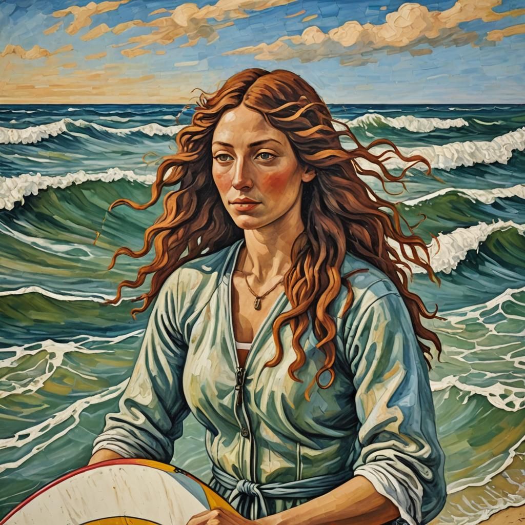 Surfer Girl Portrait in Renaissance Style