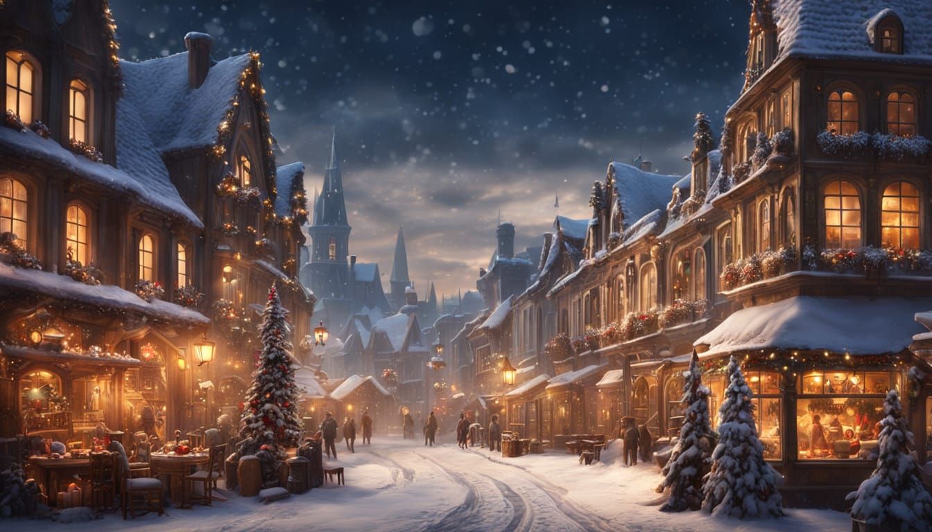 Epic European Christmas Eve Townscape in Stunning Digital De...