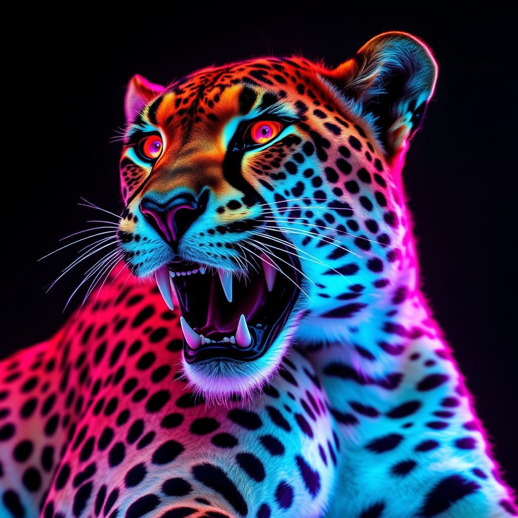 Vibrant Neon Cheetah Illuminated in Cyberpunk Style