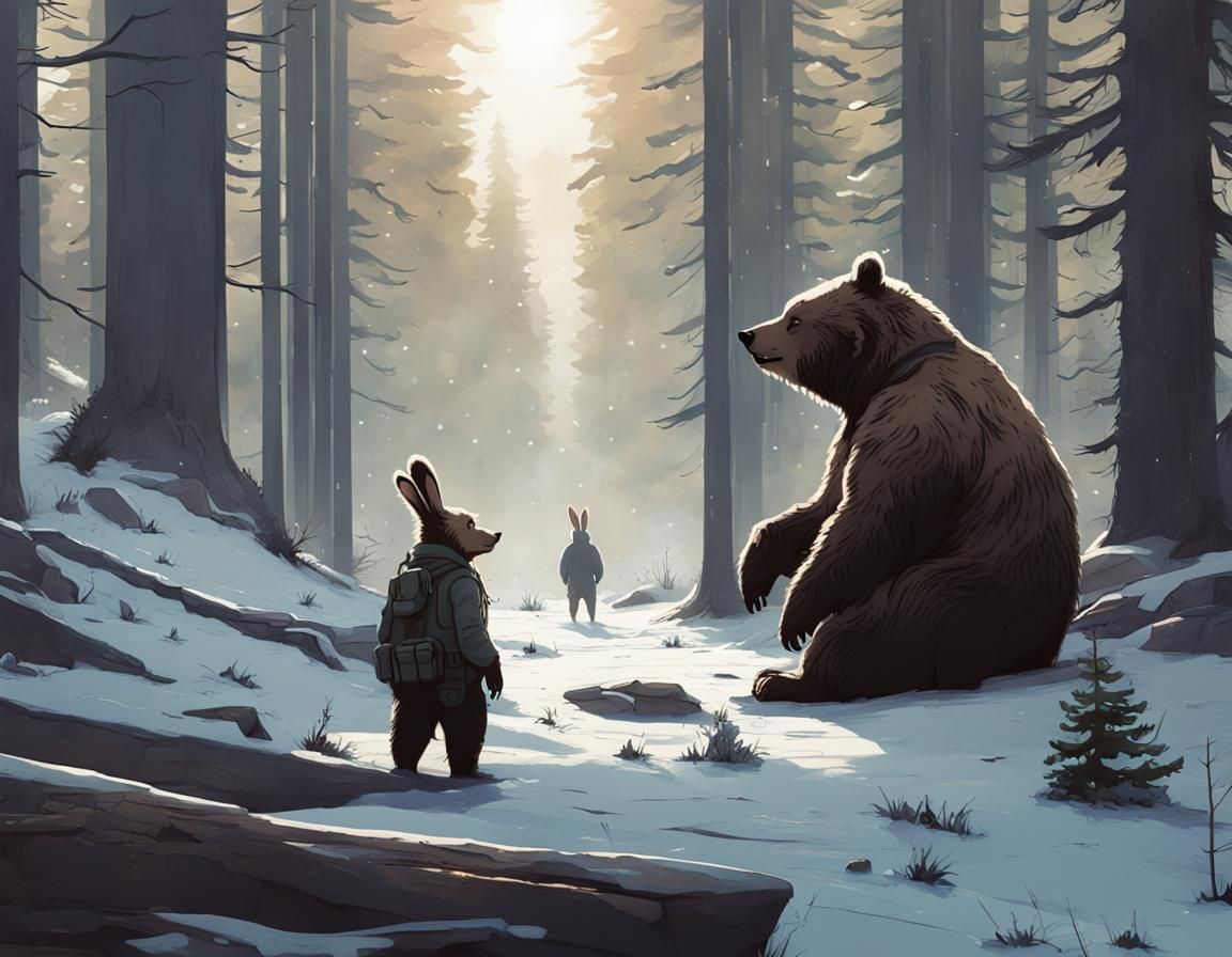 Bear and Rabbit in Michigan, Enki Bilal Style