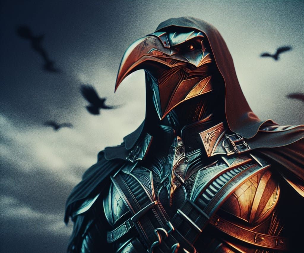 Inferno Guard: Armored Vigilante in Cinematic Still