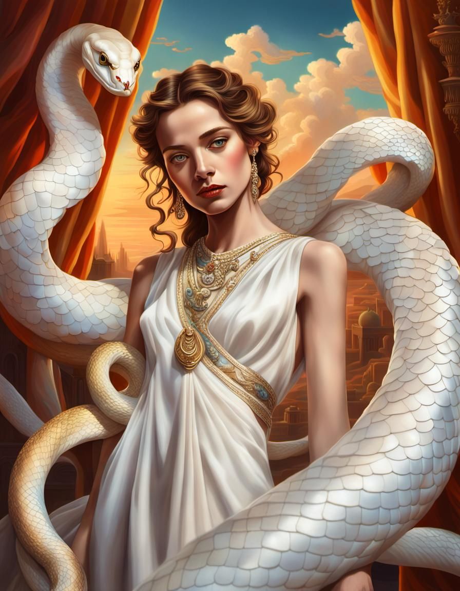 Surreal Beauty with Snake in Hyperrealistic Style