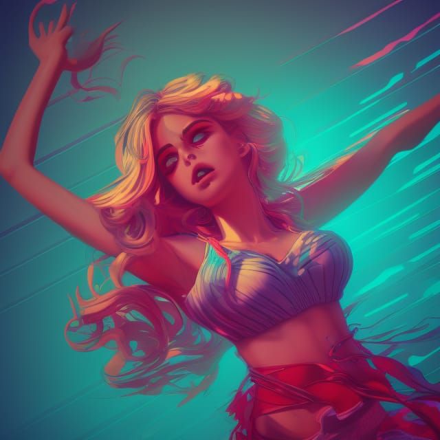 Little Red Riding Hood Portrait in Vaporwave Style