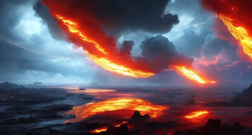 Epic Fire Storm Landscape in Detailed Digital Painting