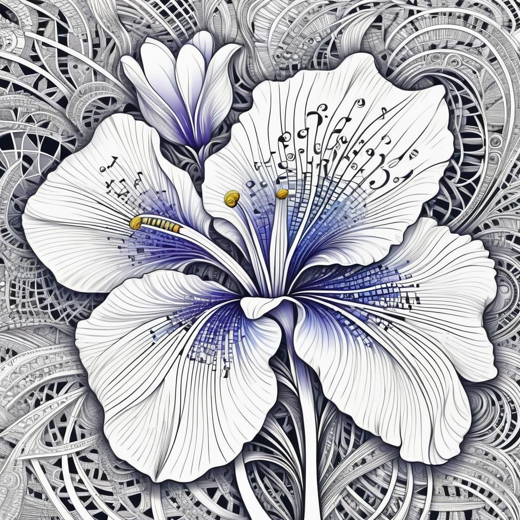 Binary Code Iris Flower in White
