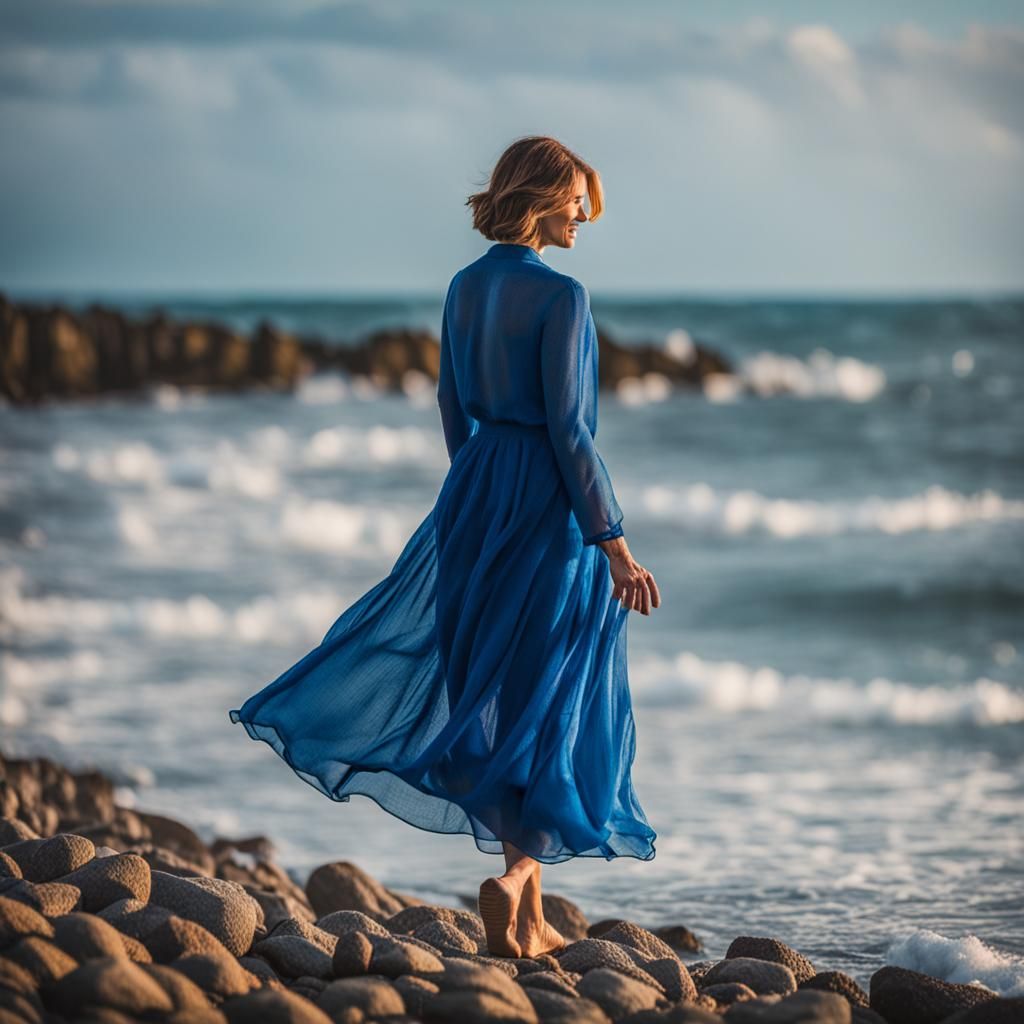 Woman in Blue by the Ocean Photography