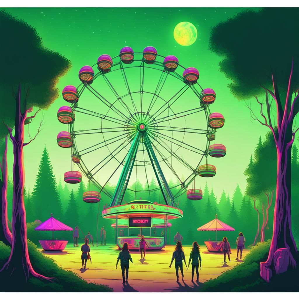 Synthwave Ferris Wheel Dreamscape in Forest Park