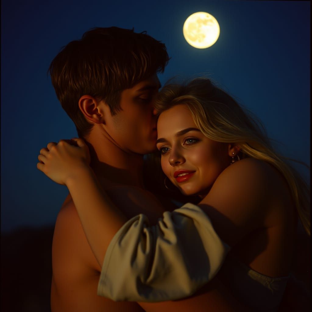 Hyperrealistic Image of a Woman Embracing a Man