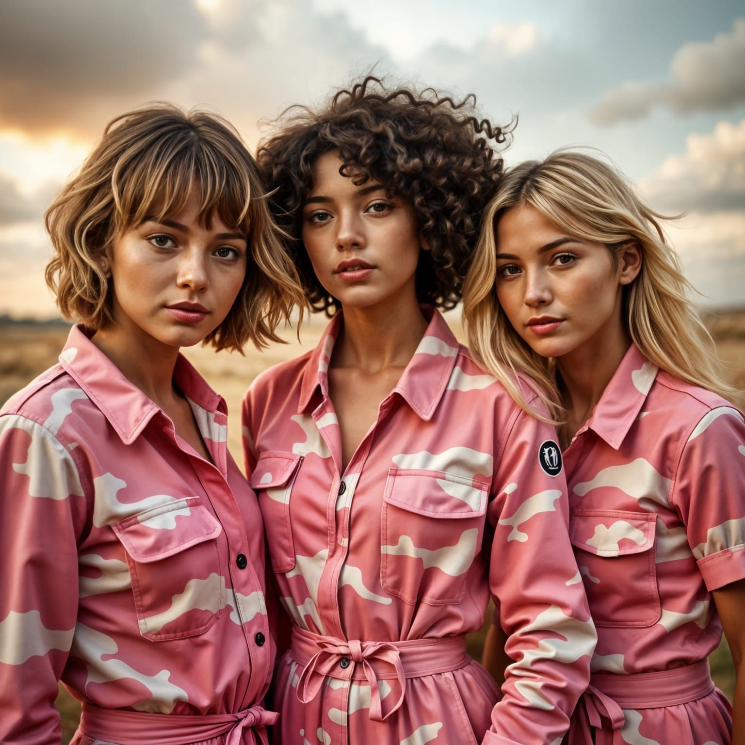 Surreal Pink Camouflage Goddesses in Hyper Realistic Film St...
