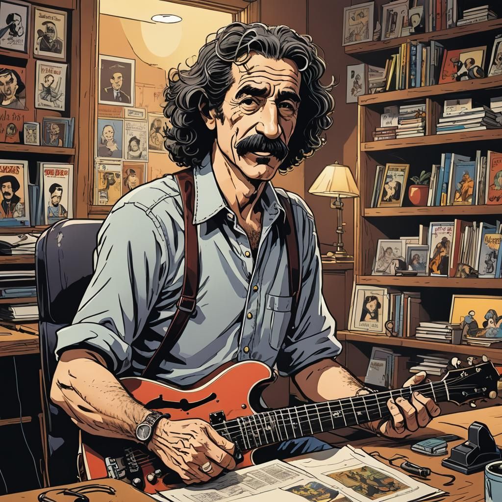 Frank Zappa in Playful Comic Book Style