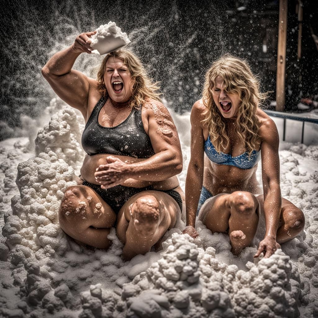 Hyperrealistic Image: Women in Flour, Intricate Details