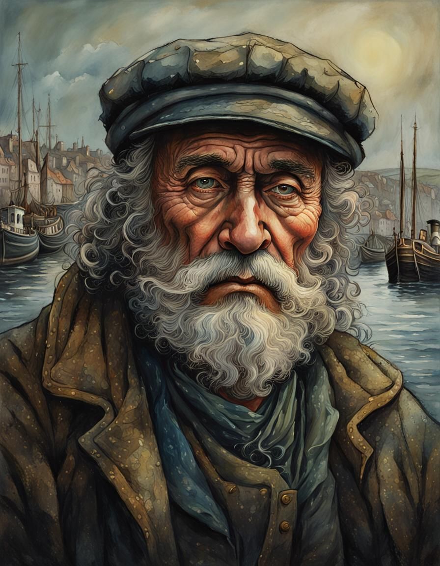 Whitby Fisherman Portrait in Hyperrealistic Style