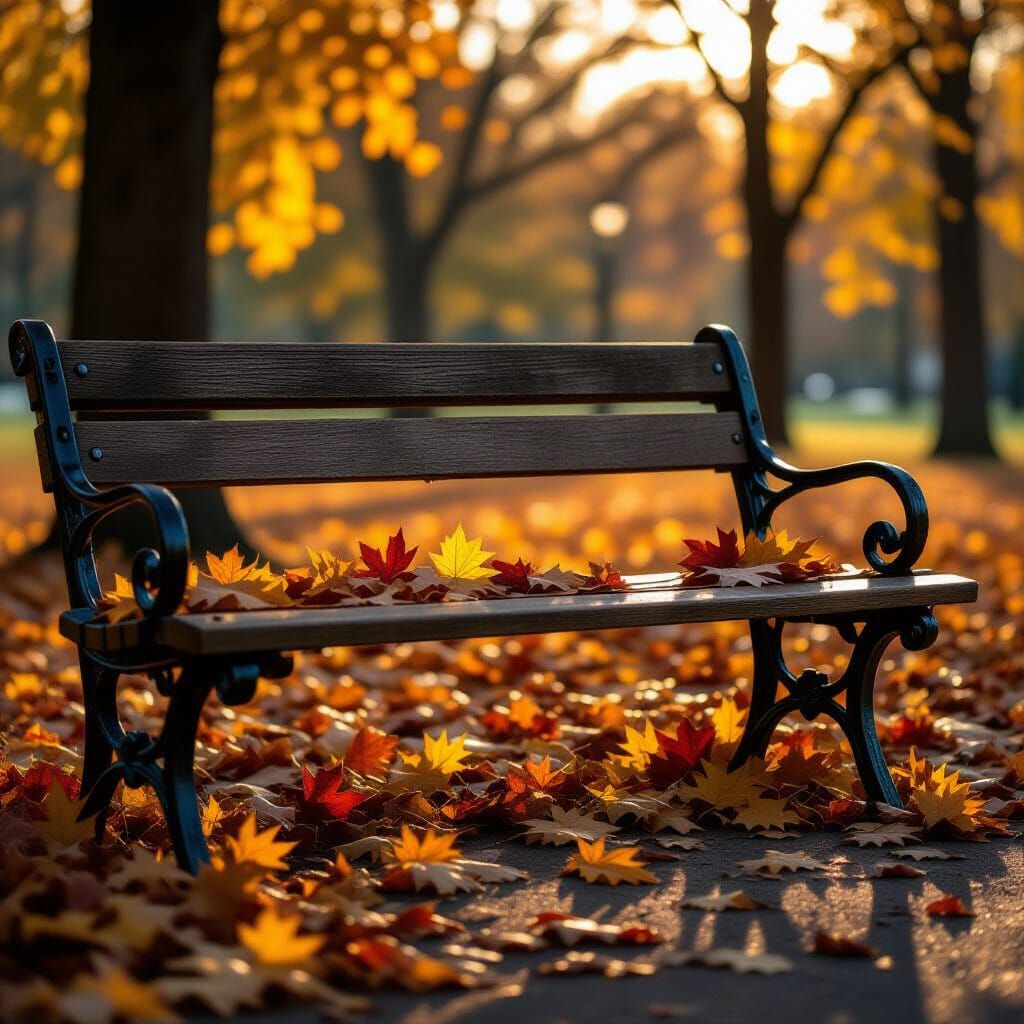 Autumn Park Bench in Soft Sunlight