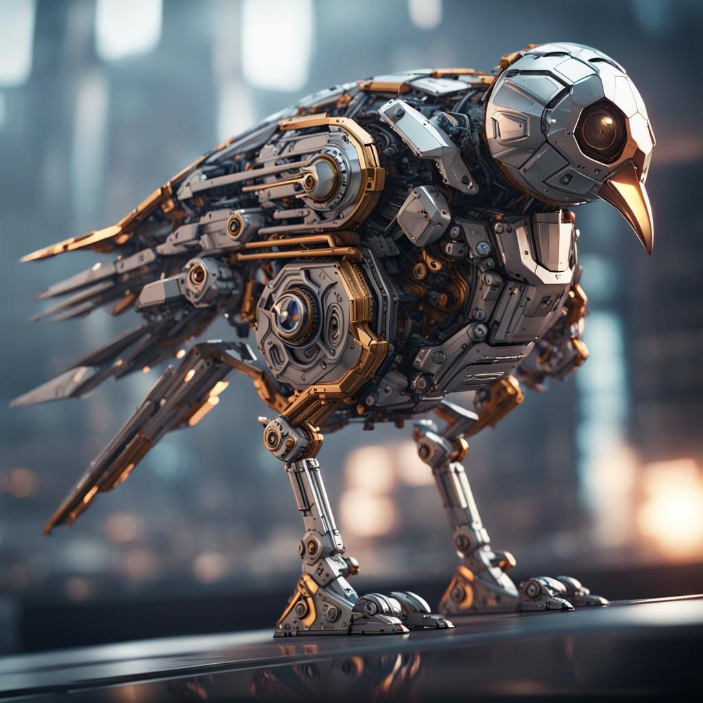 Futuristic Mechanical Bird in Sci-Fi Style