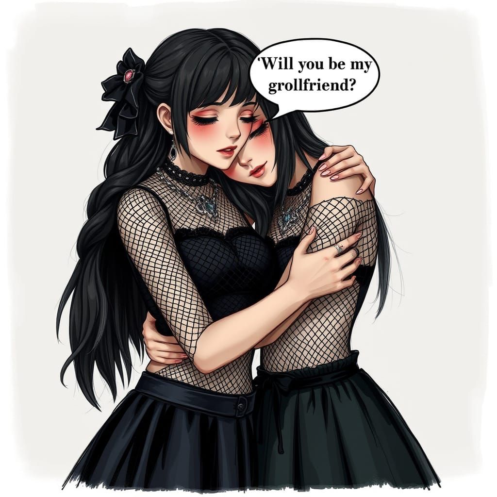 Affectionate Goth Girls Embrace: A Realistic Image