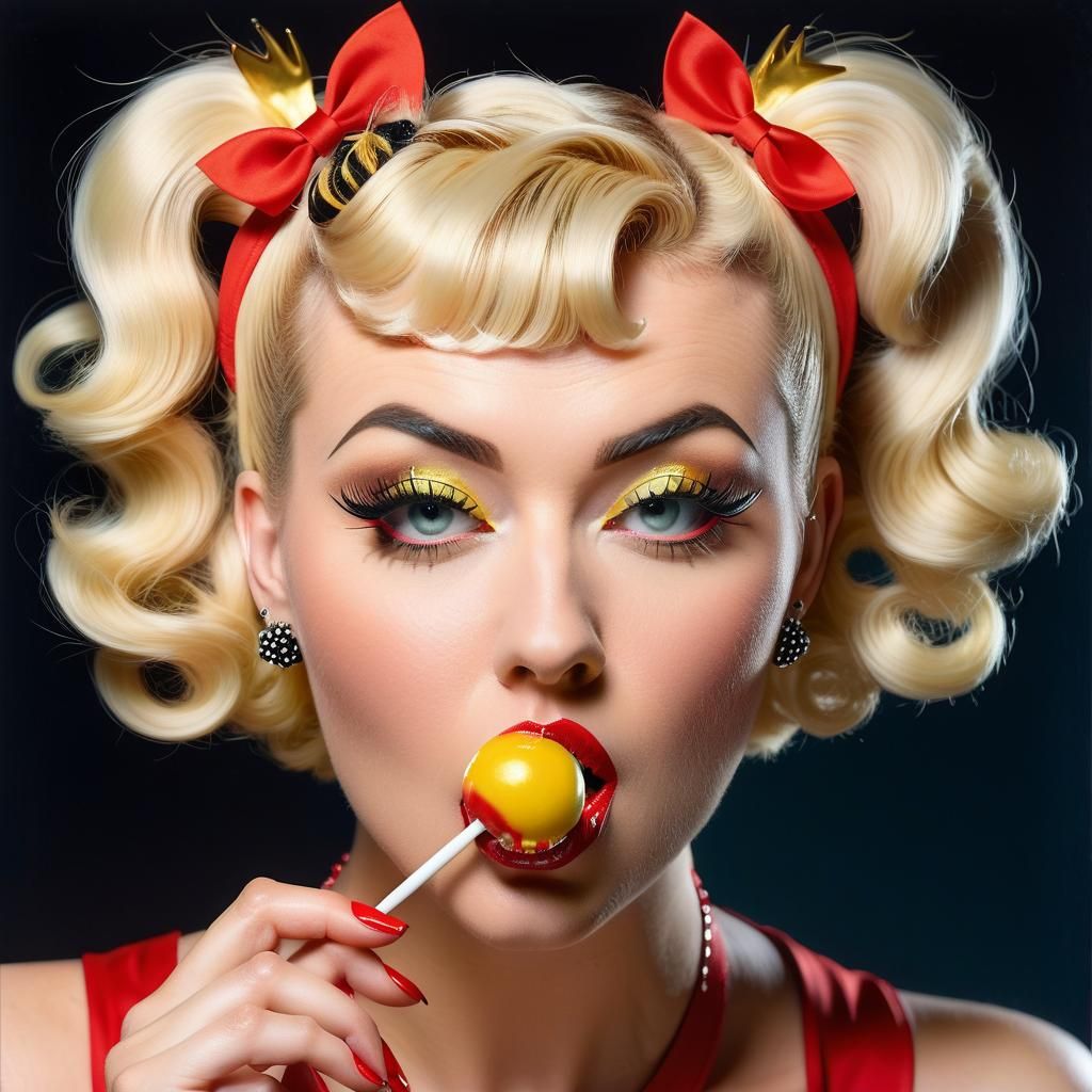 Devilish Pin-Up Girl with Lollipop in Glamour Art Style
