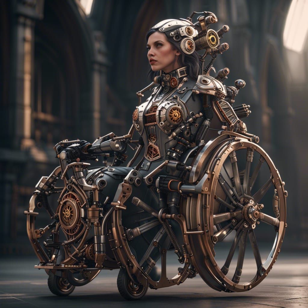 Gothic Steampunk Wheelchair Warrior in 8K