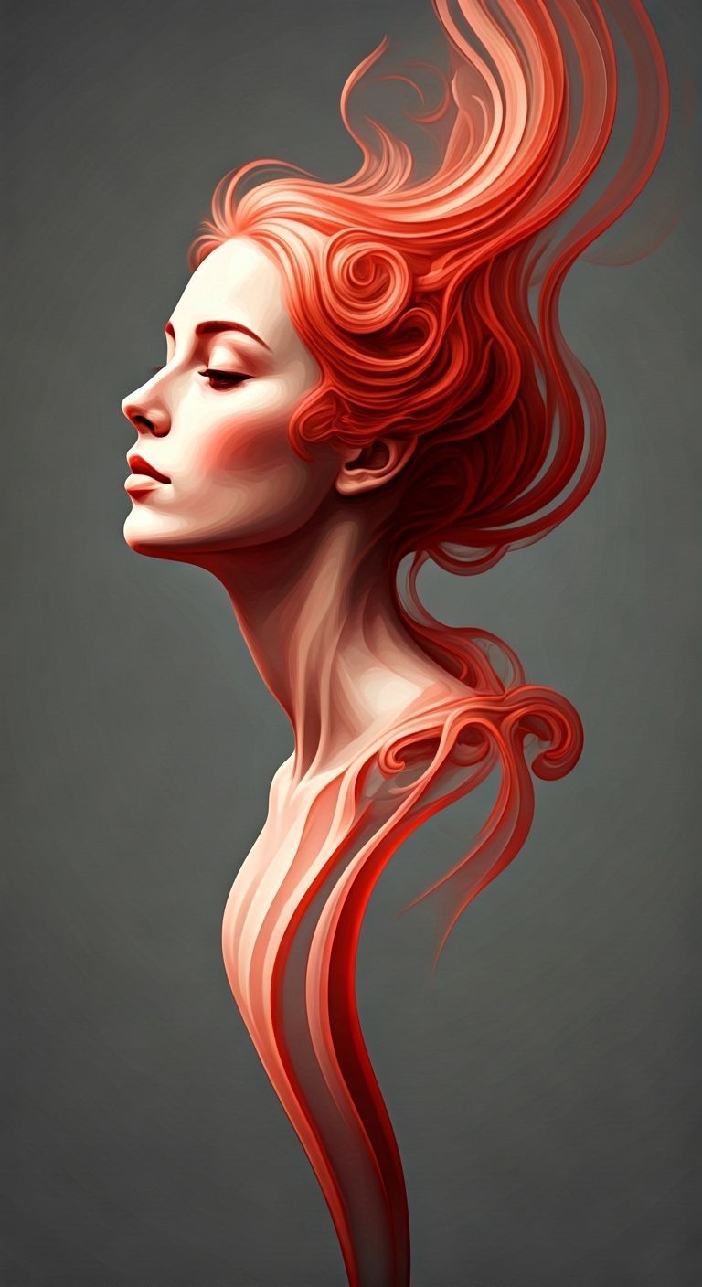 Ethereal Lady Emerges from Red Smoke in Abstract Style