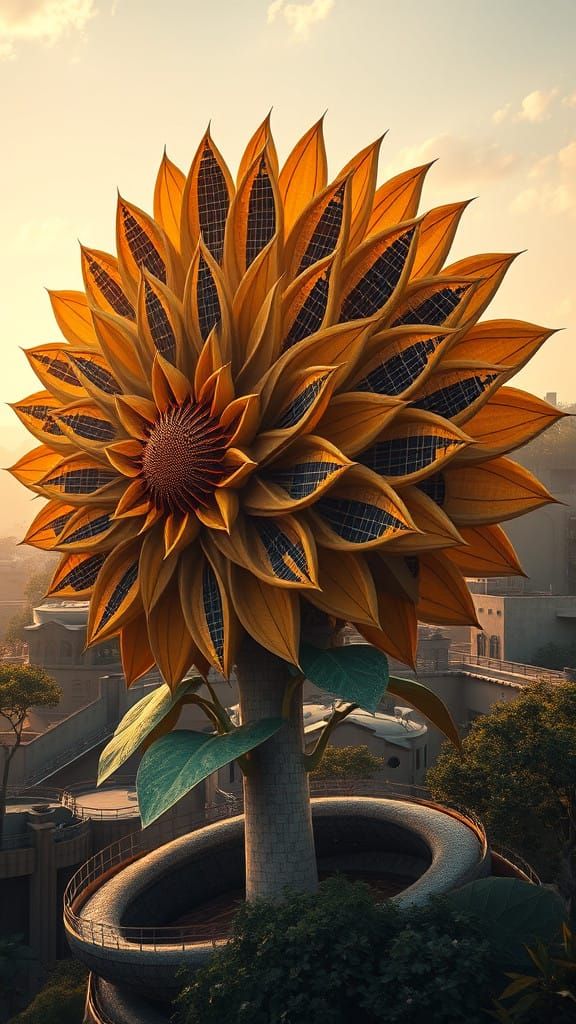 Surreal Solarpunk Architecture Blooms in Vibrant, Technologi...
