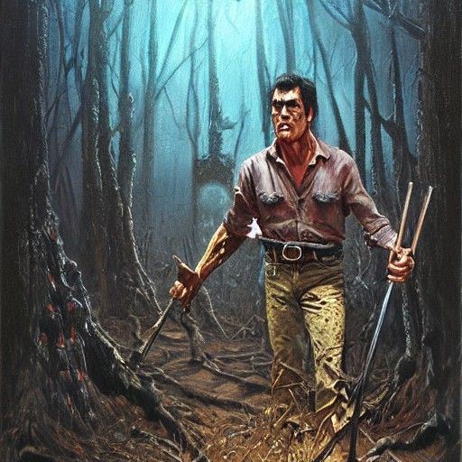 Evil Dead Scene in Oil Painting Style