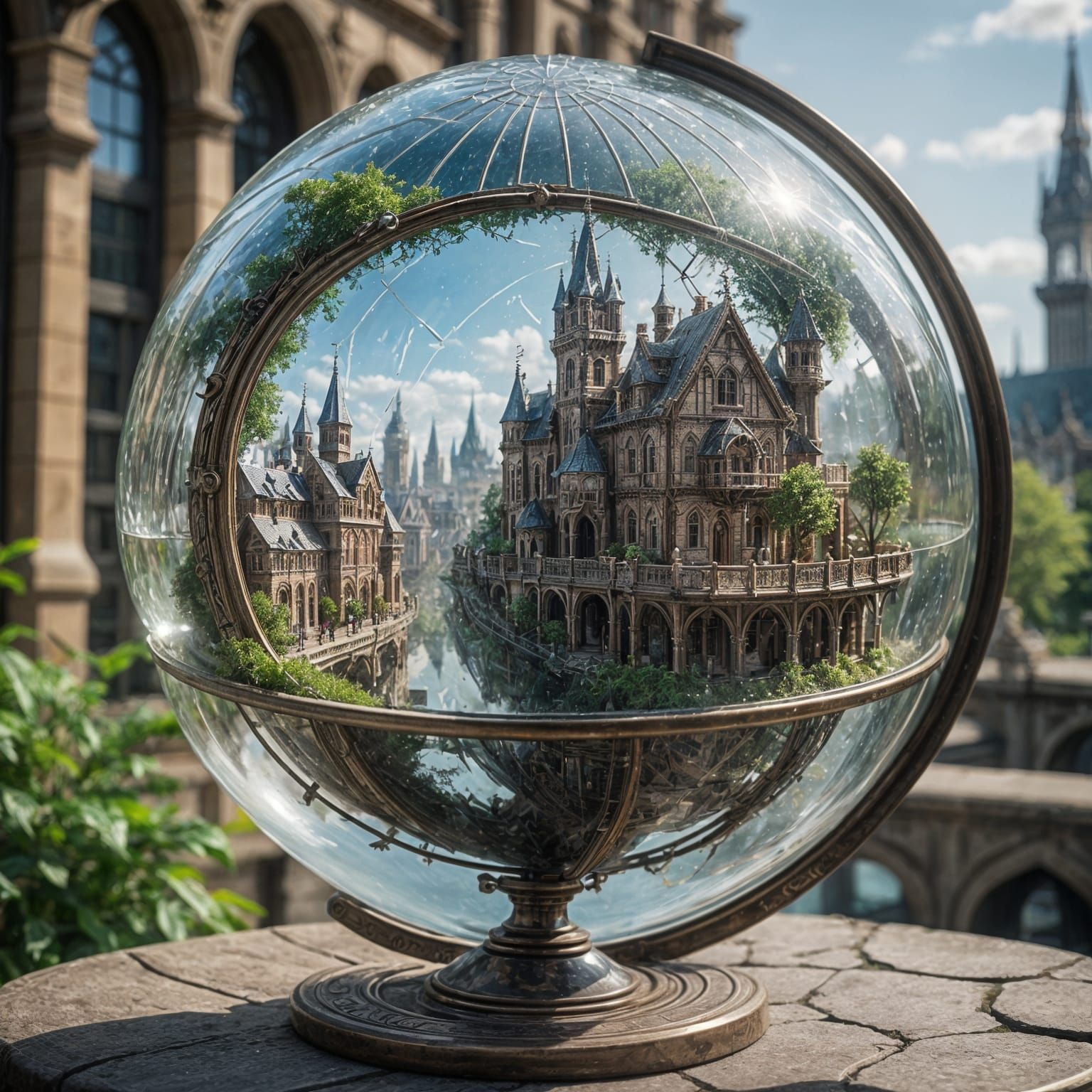 Steampunk City in Shattered Glass Globe