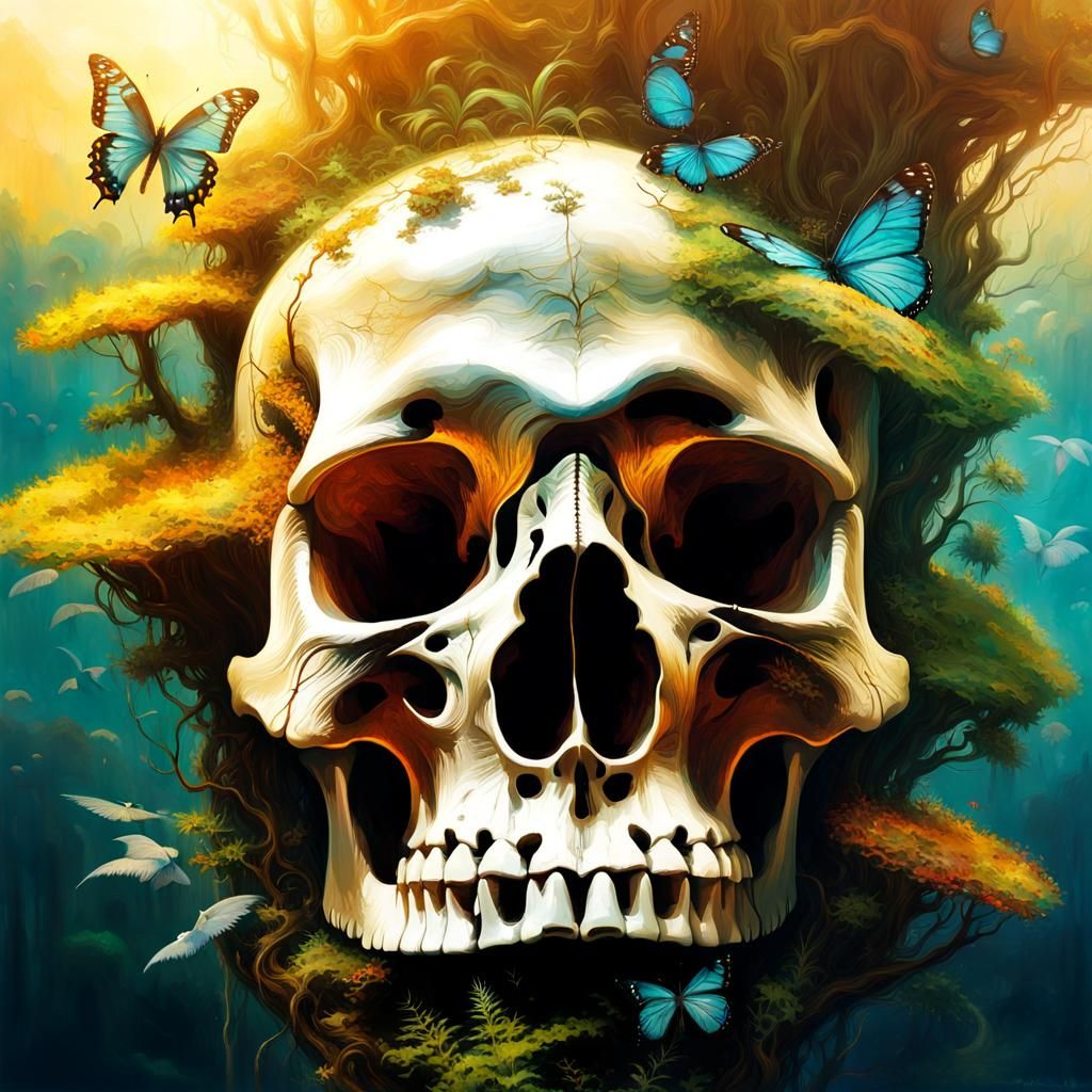 Intricate Skull Ecosystem Digital Airbrush Art