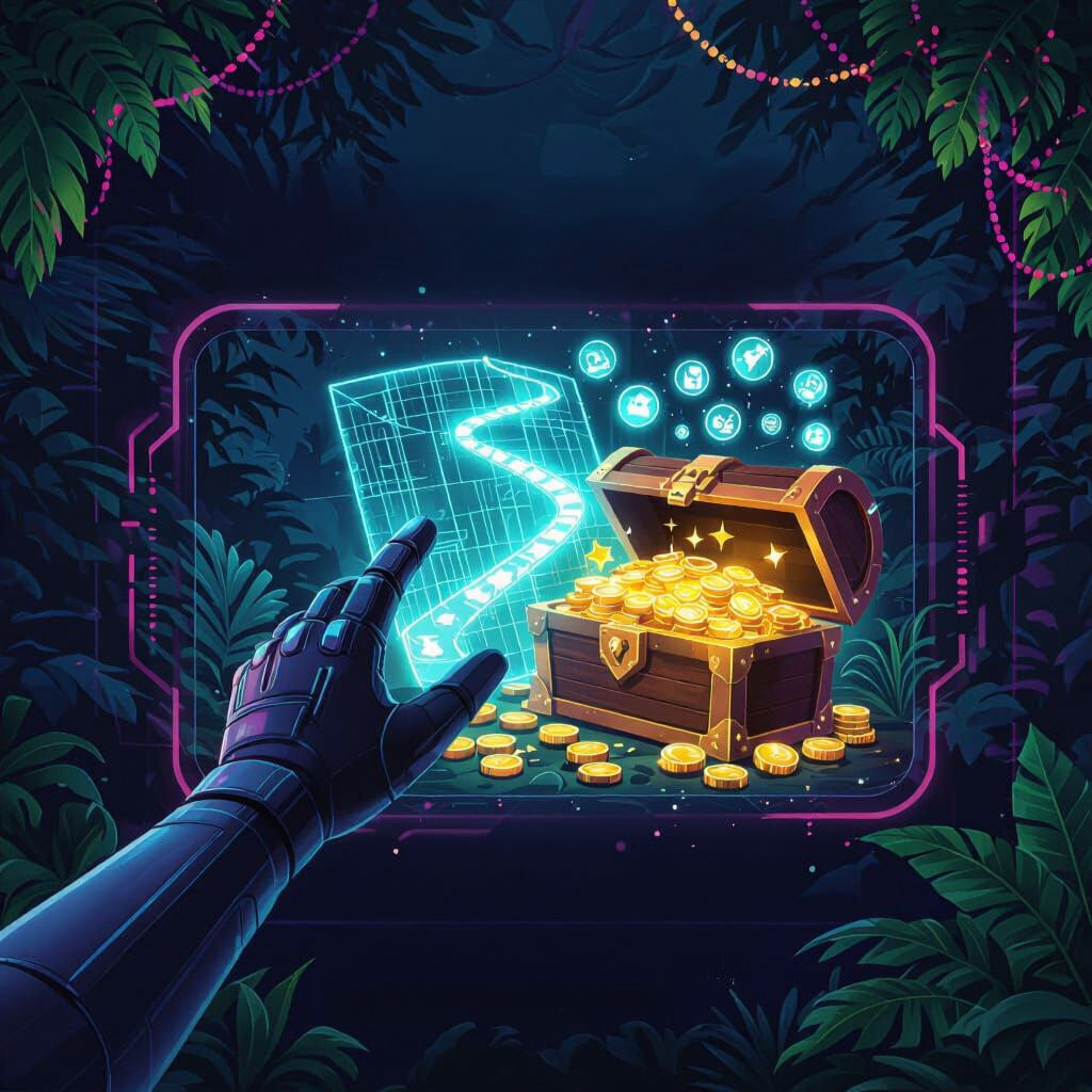 Digital Map to Treasure: Marketing Illustration in Lush Rain...