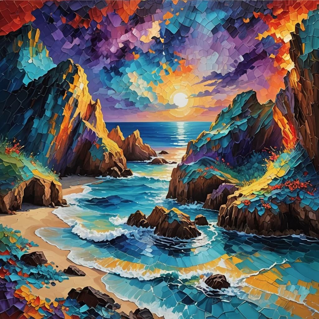 Coastal Caves and Beaches as Impasto Painting