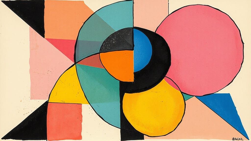 Vibrant Geometric Abstraction in Mixed Media Style