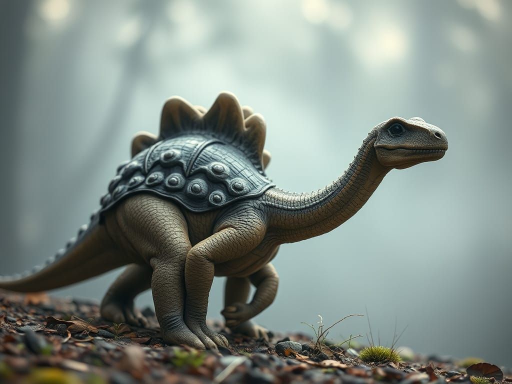 Armored Brontosaurus in Misty Prehistoric Scene