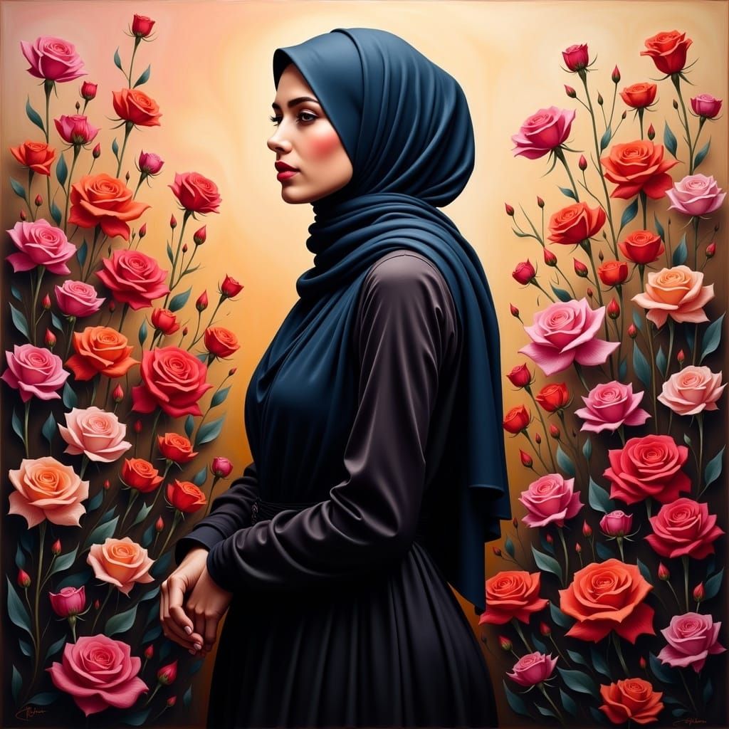 Surreal Hijabi Beauty in Oil Painting