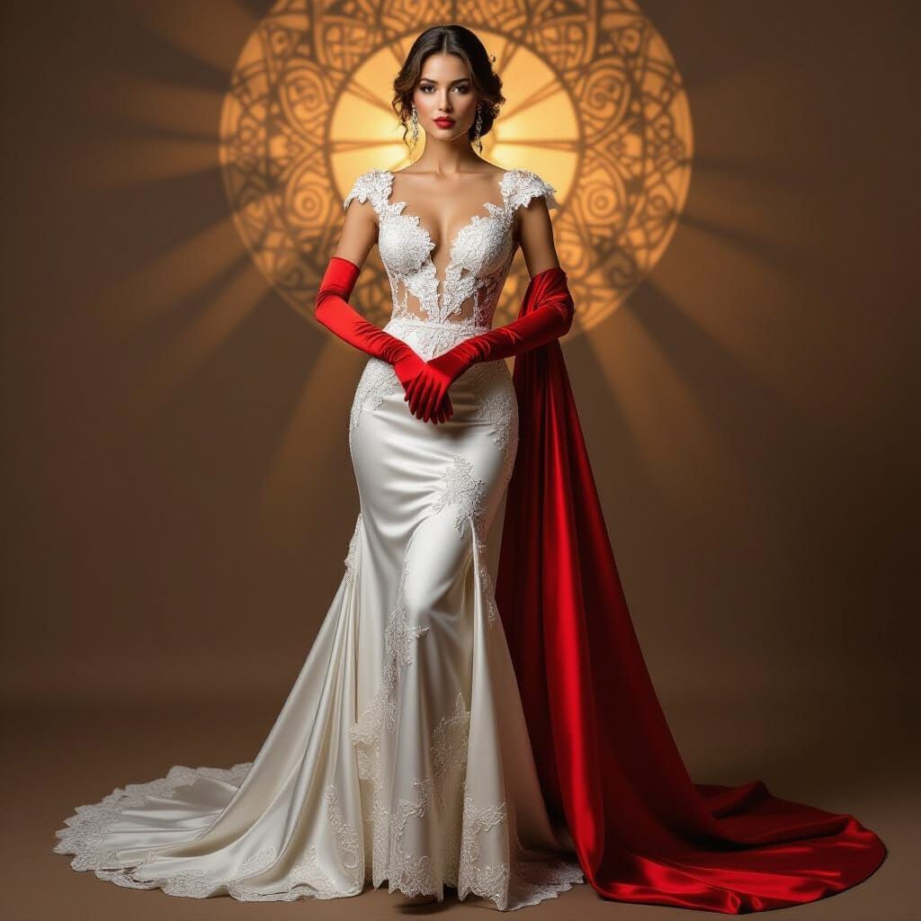 Elegant Woman in Red Gloves, Art Nouveau Style