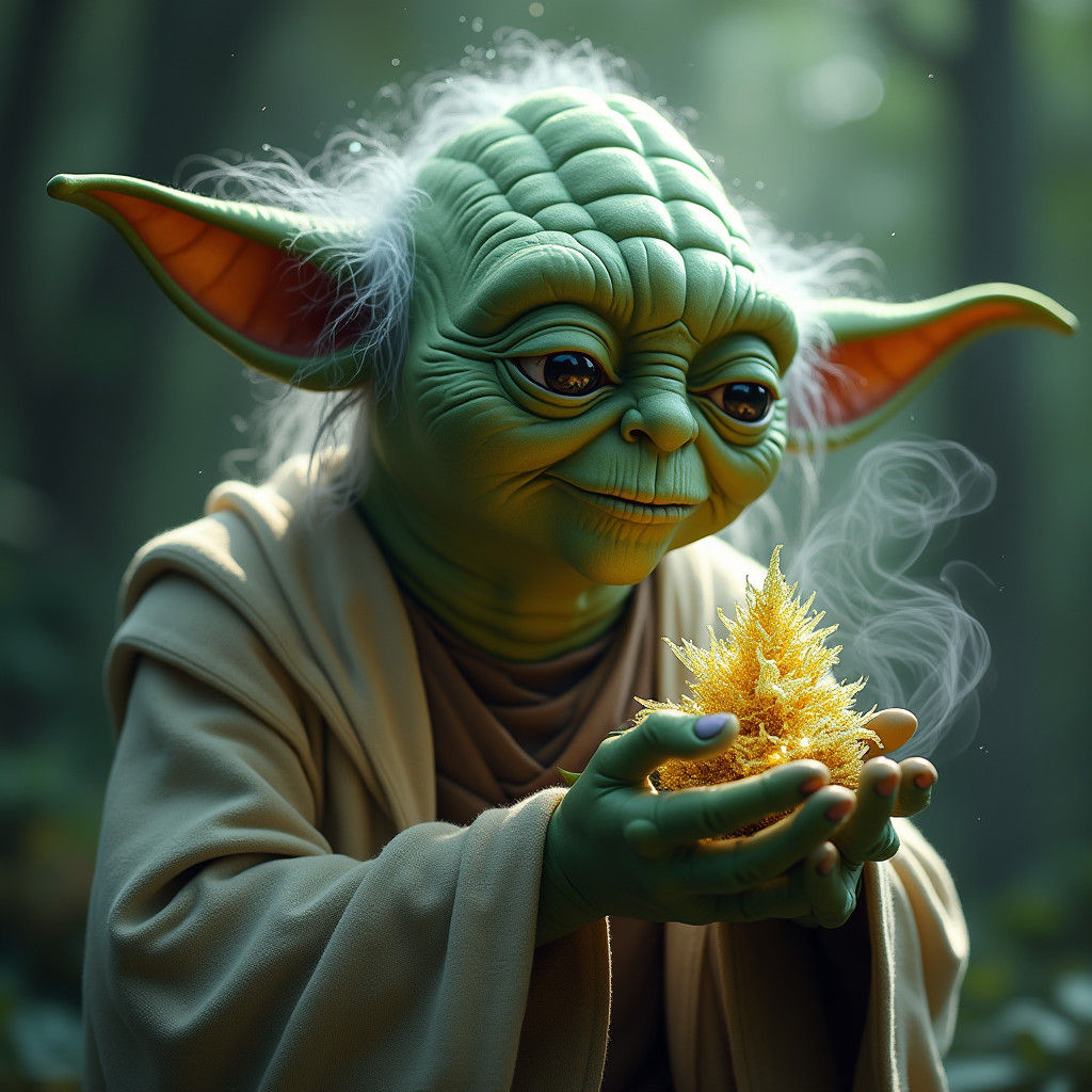 Yoda Cradles Iridescent Weed Nug in 8K