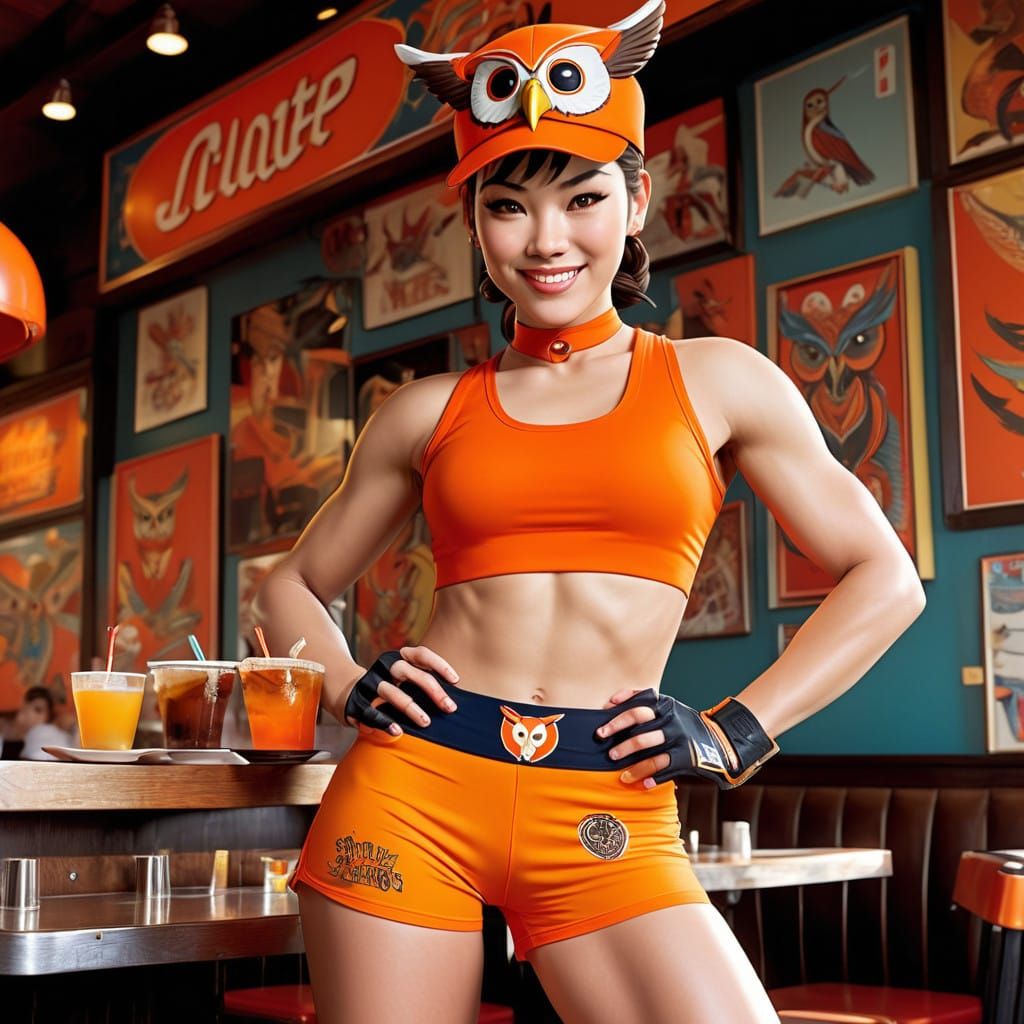 Chun Li as Hooters Waitress in Vibrant Comic Style