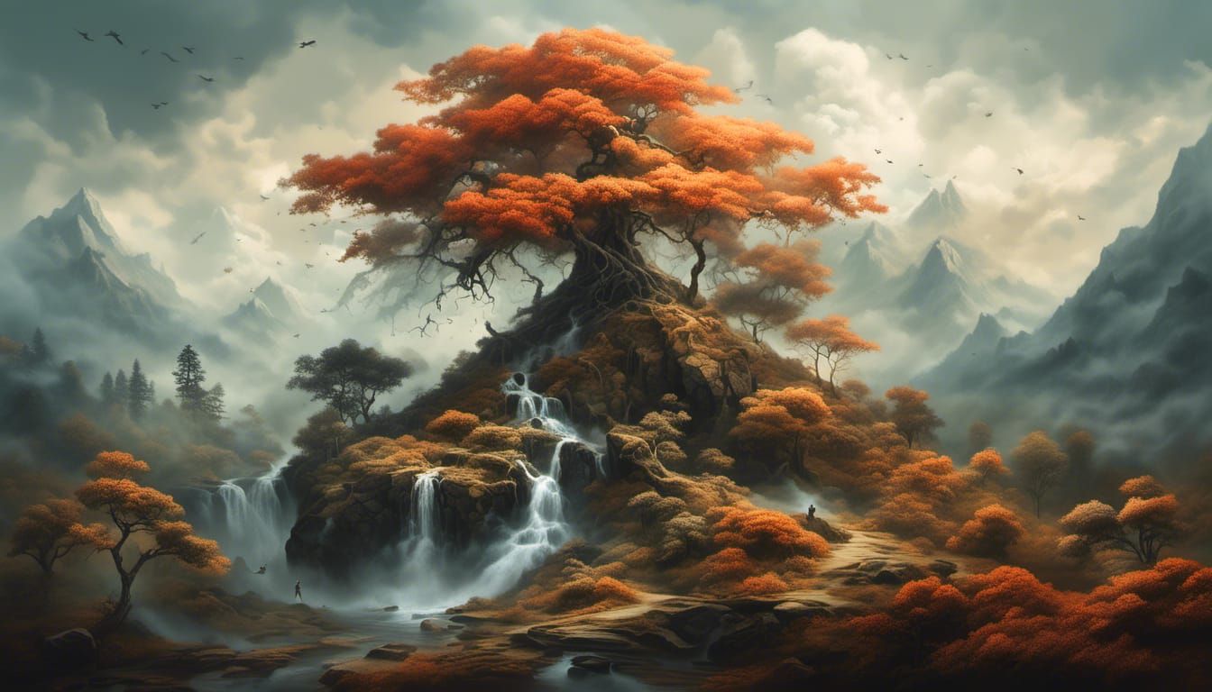 Minimalist Waterfall with Golden Ratio Color Coordination