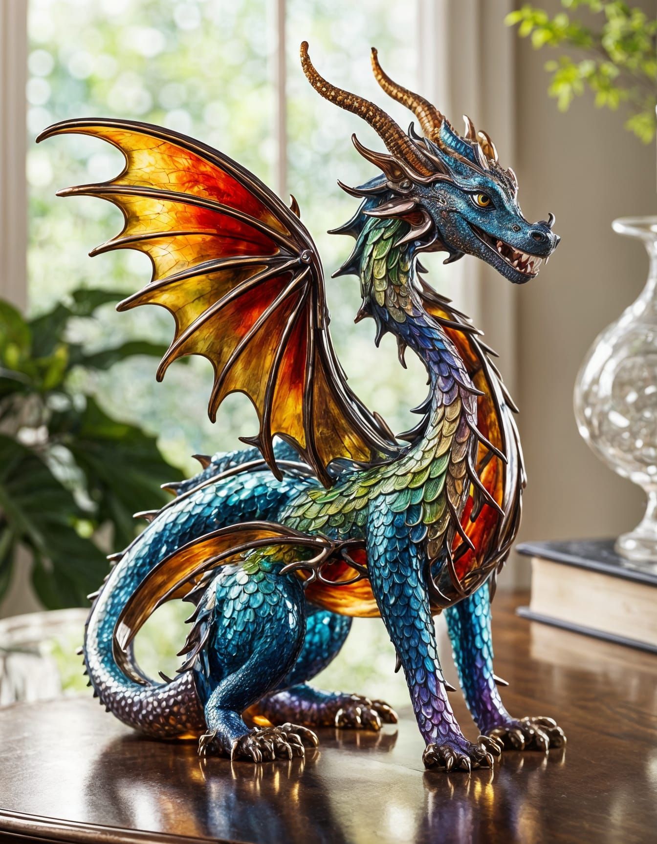 Whimsical Glass Dragon Sculpture with Enameled Accents
