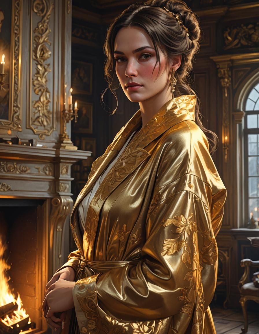 Brunette in Golden Gown: 18th Century Portrait