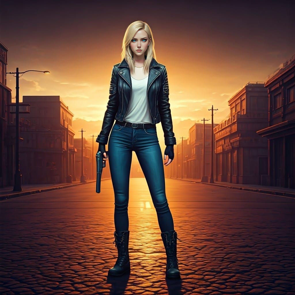 Anime Woman with Gun in Detailed Matte Painting