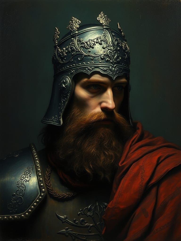 Opalescent Knight Portrait in Oil on Canvas