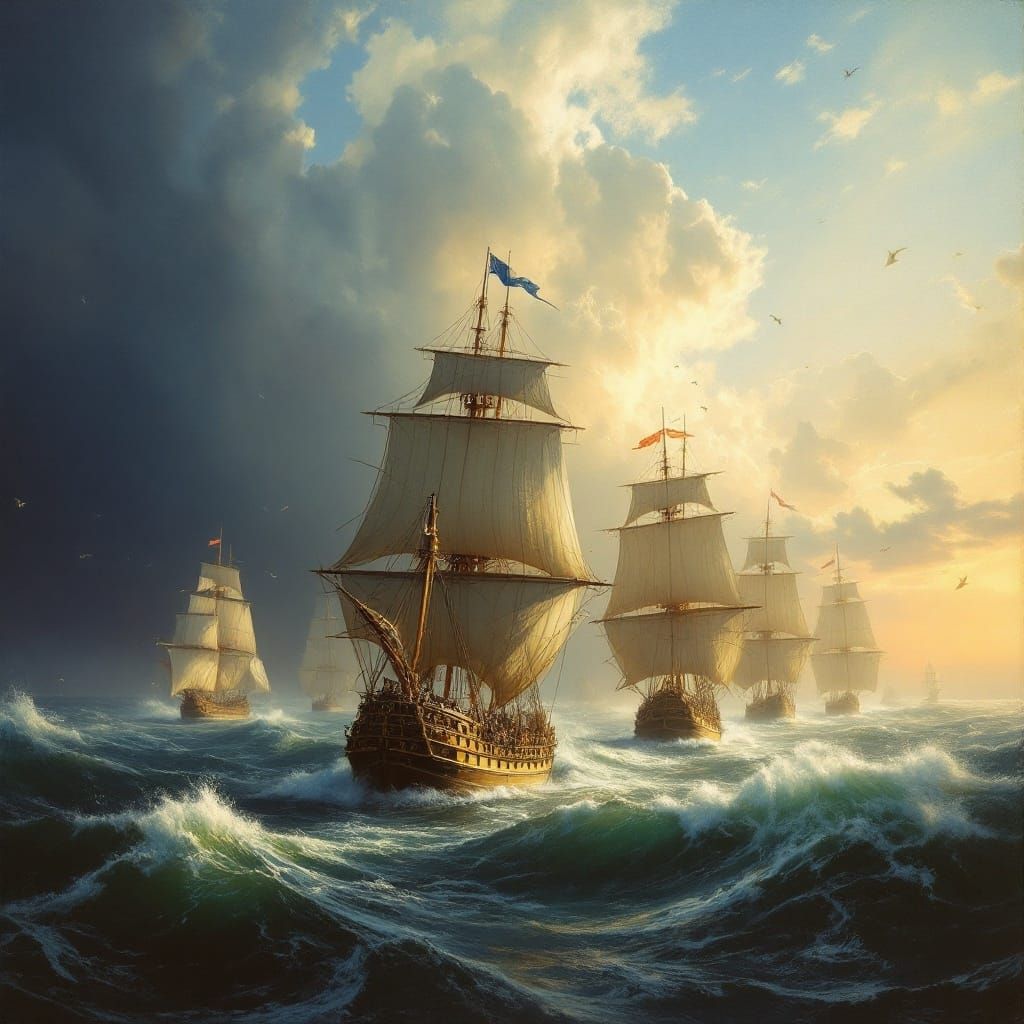 Majestic 18th-Century Ships Sail Through Turbulent Ocean at ...