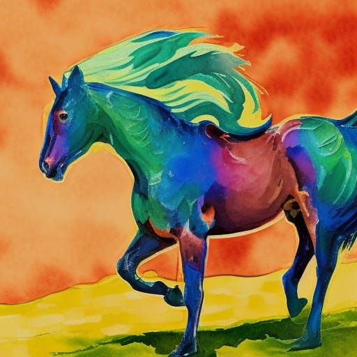 Horse in Gouache and Watercolor Impressionist Style