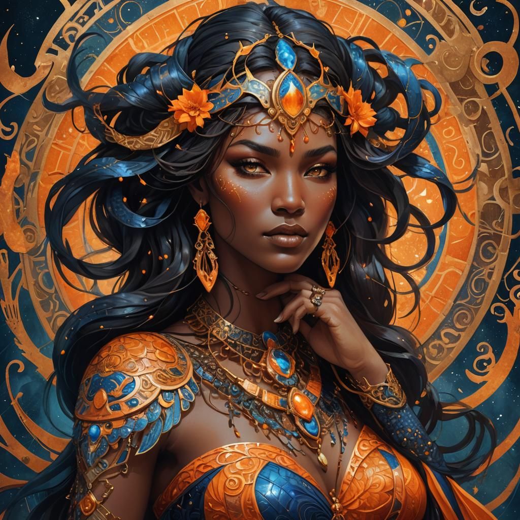 Scorpio Goddess Portrait with Mystical Swirls