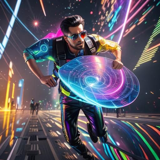 Holographic Man Spiraling in Surreal 3D Render