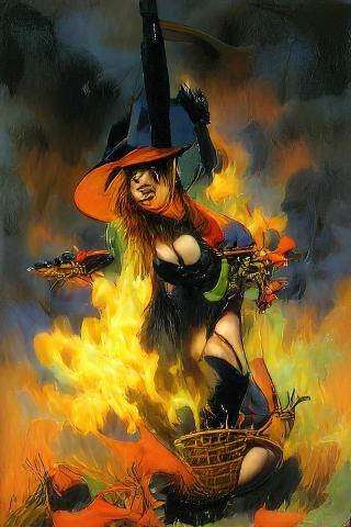 Dramatic Burning Witch in Dark Fantasy Style