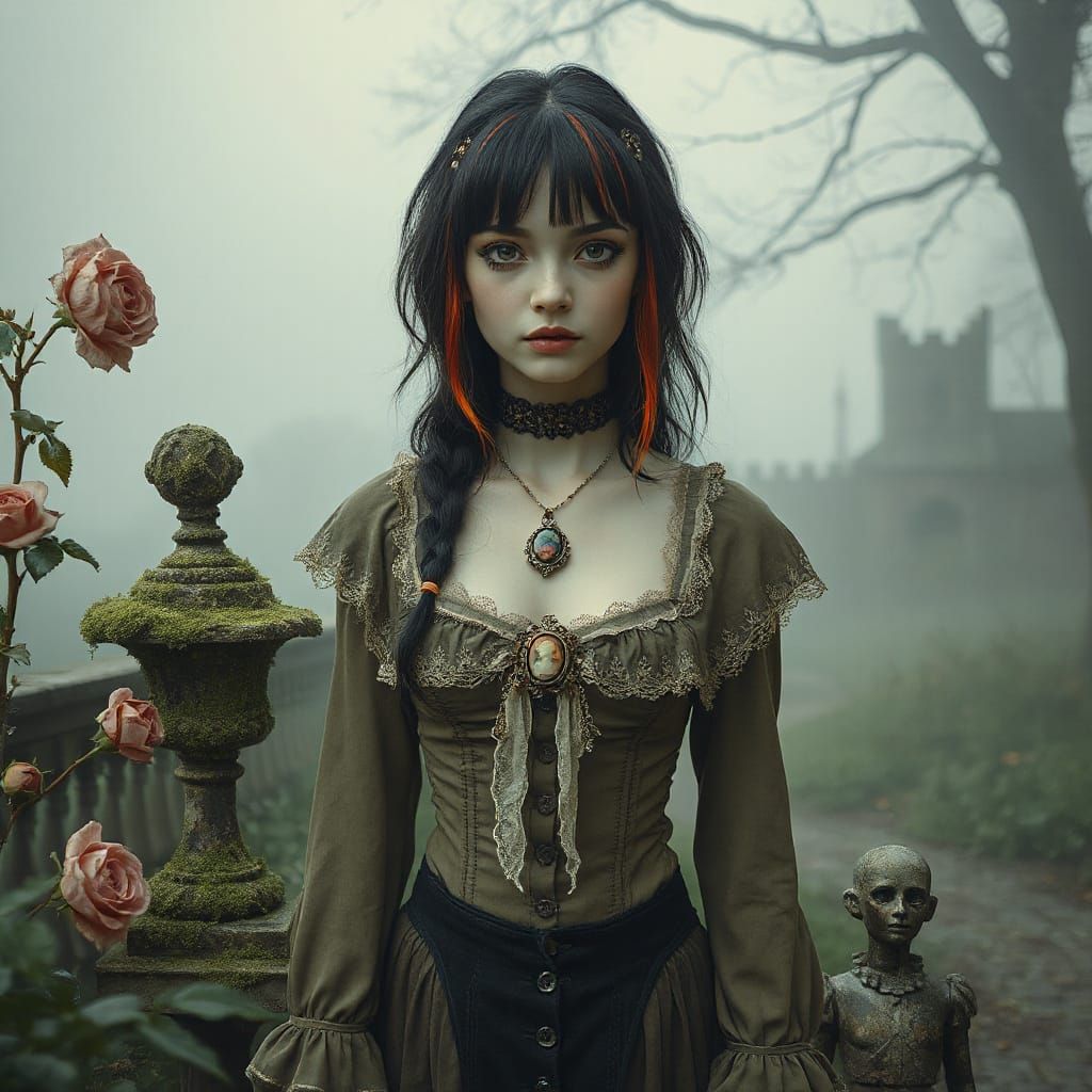 Goth Girl in Forgotten Garden