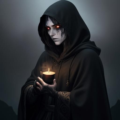 Hooded Figure Weeping in Dark Fantasy Art