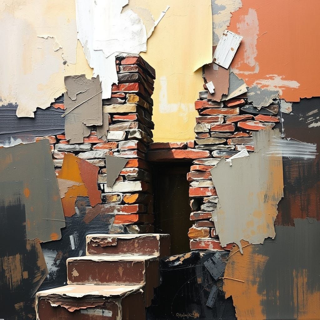 Abstract Modern Oil Painting of Fallen Brick